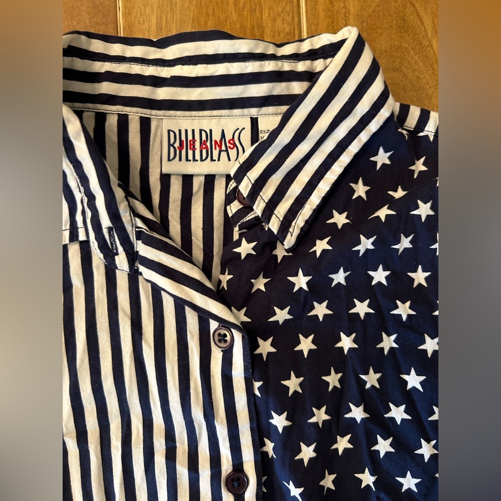 Vintage Bill Blass‎ Jeans Womens Medium Sleeveless Tie Front Stars Stripes Shirt - Picture 4 of 7
